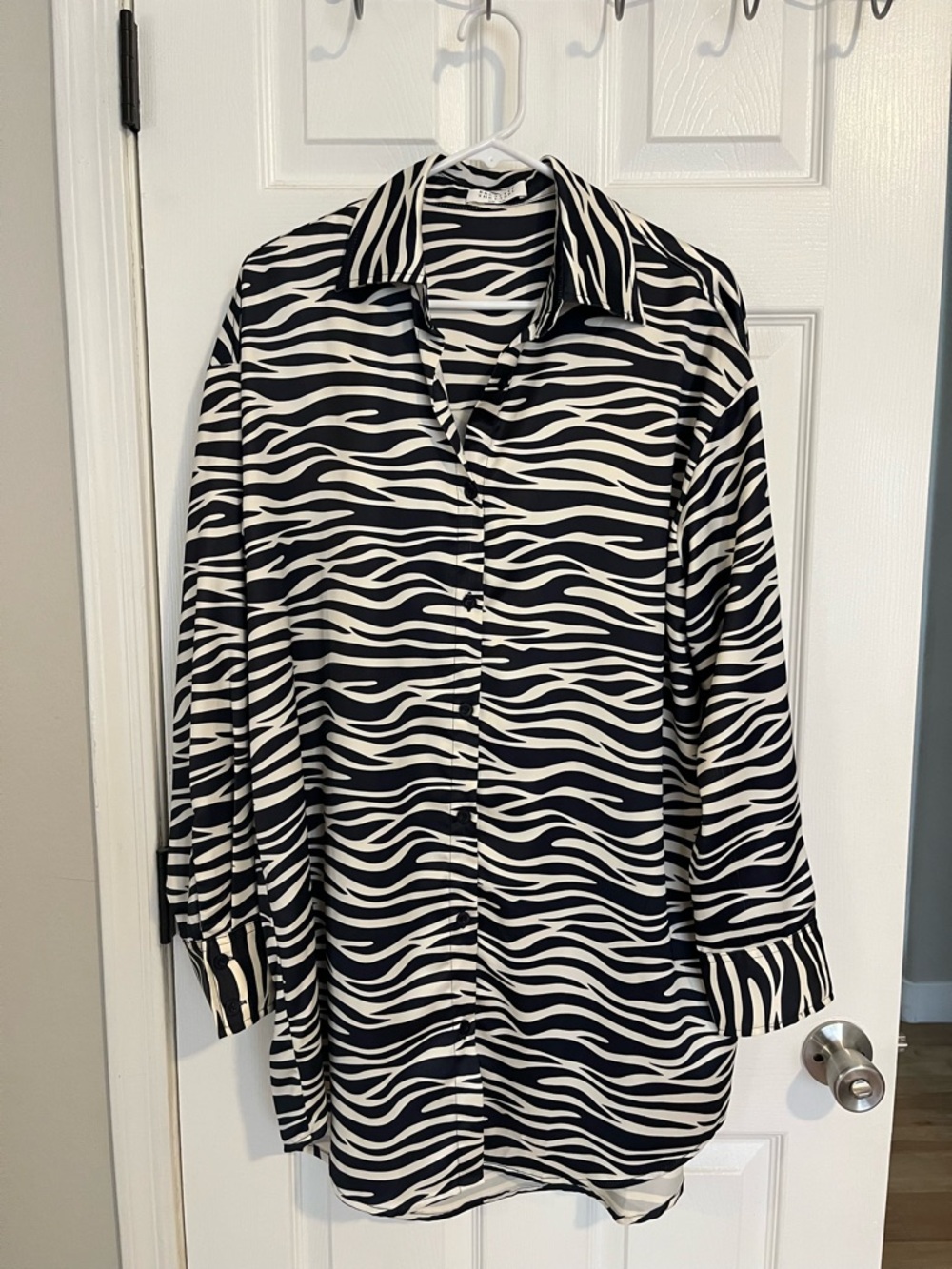Brunette The Label Black and White Zebra Print Button Down
